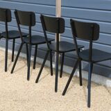 4 black metal and wood chairs