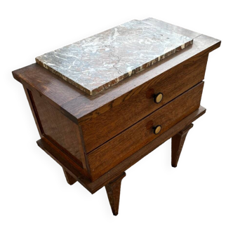 Table de chevet vintage marbre et chêne 1950
