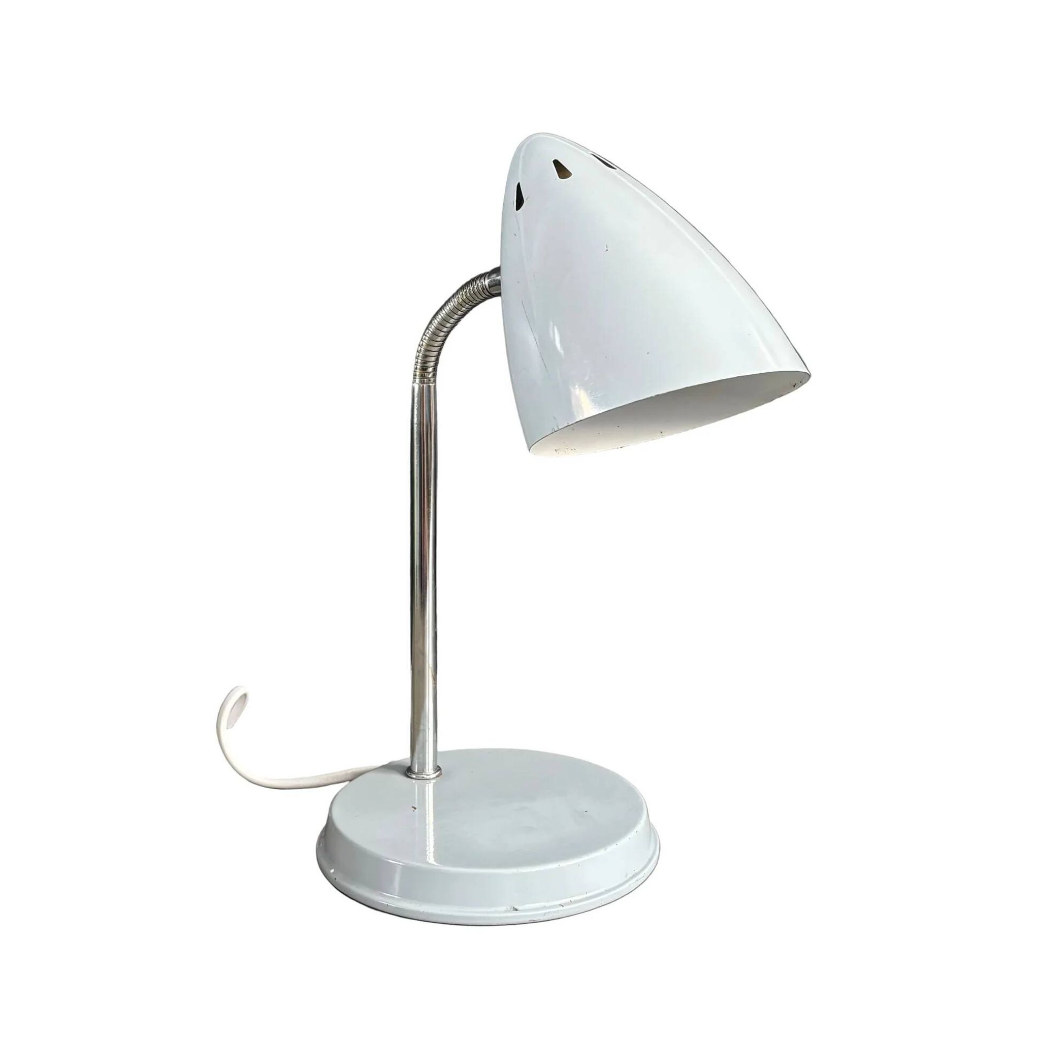 Vintage desk lamp Kompernass adjustable in pearl grey lacquered metal.