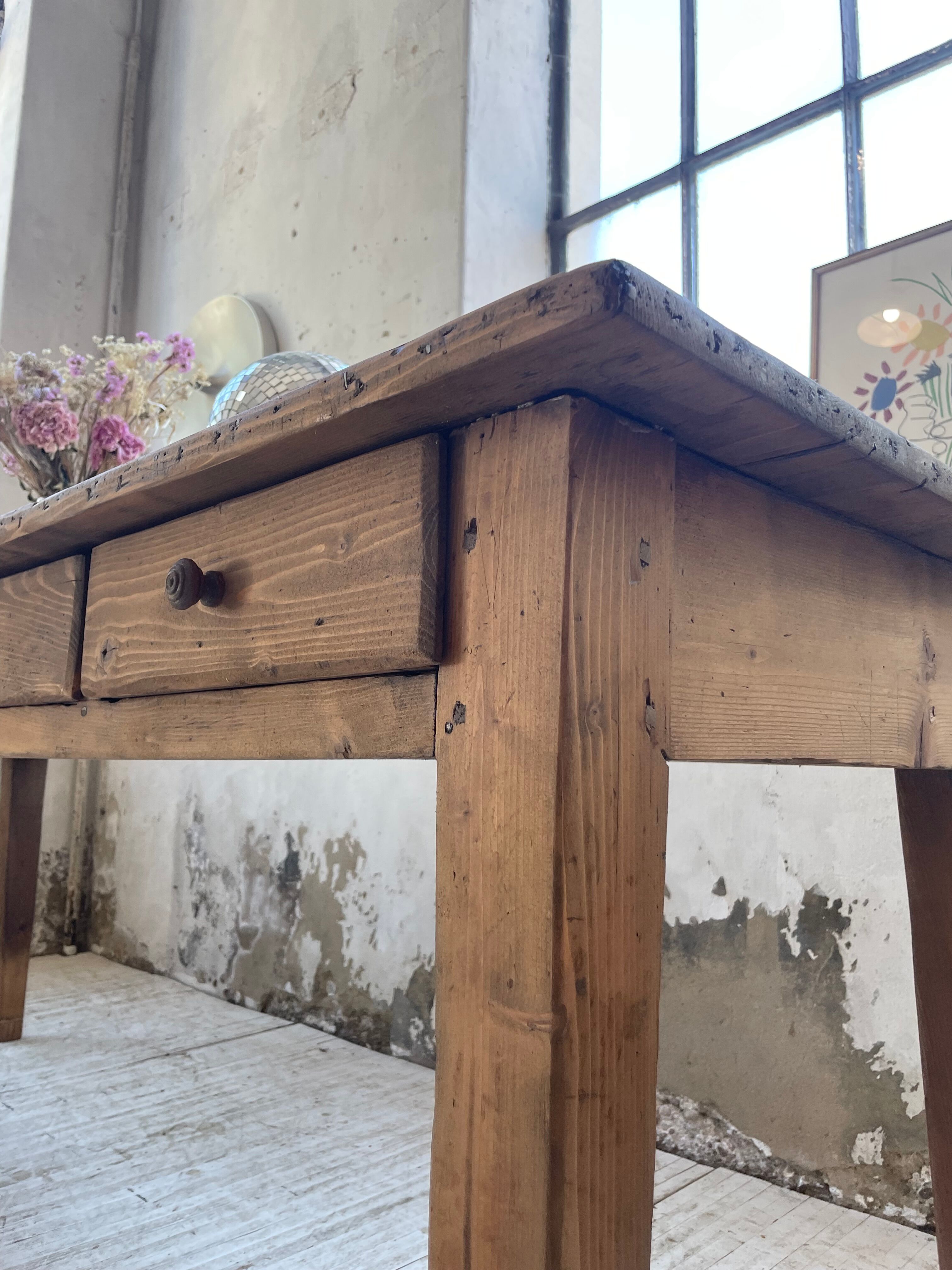 Farmhouse table pine multi-drawers