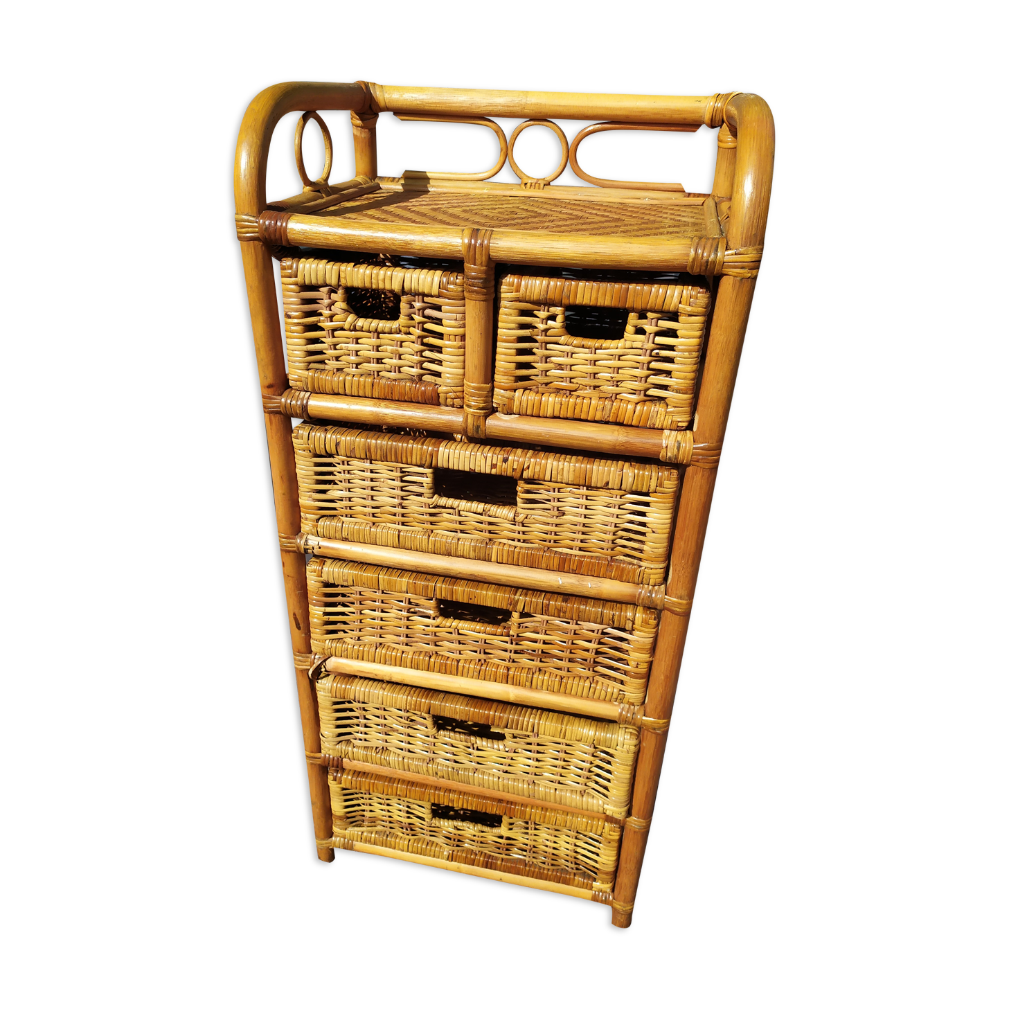Chest of Drawers 6 Rattan Drawer - Vintage