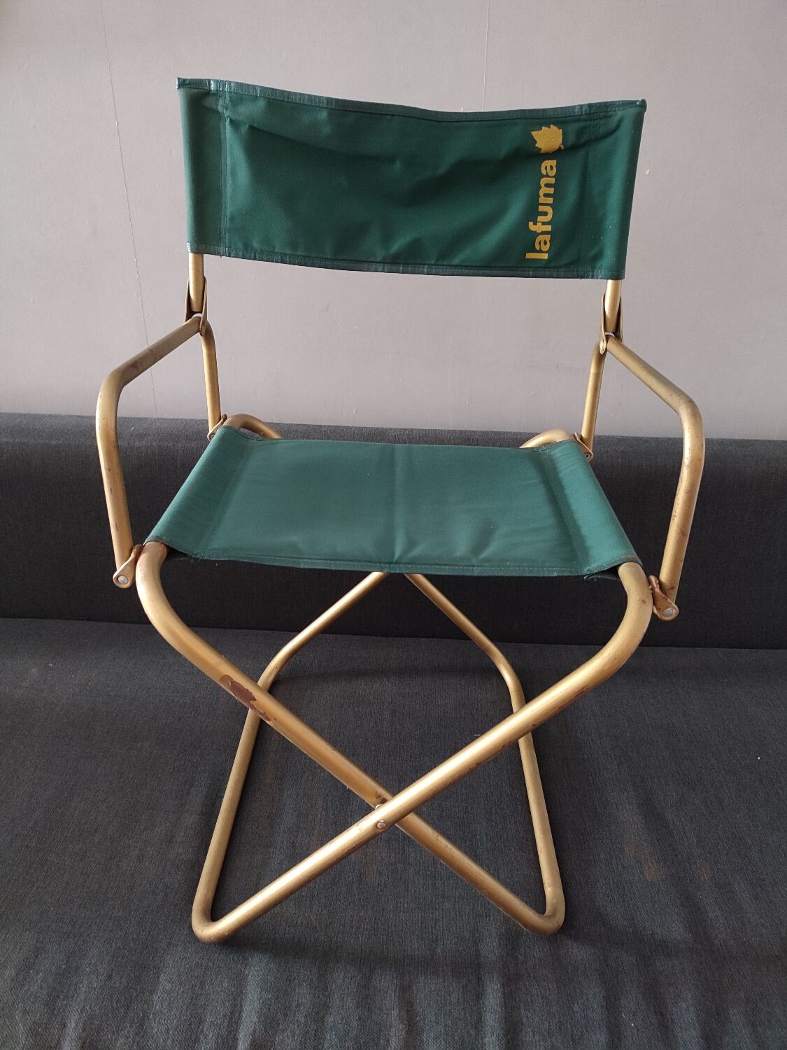 Lafuma foldable chair green vintage camping with armrest