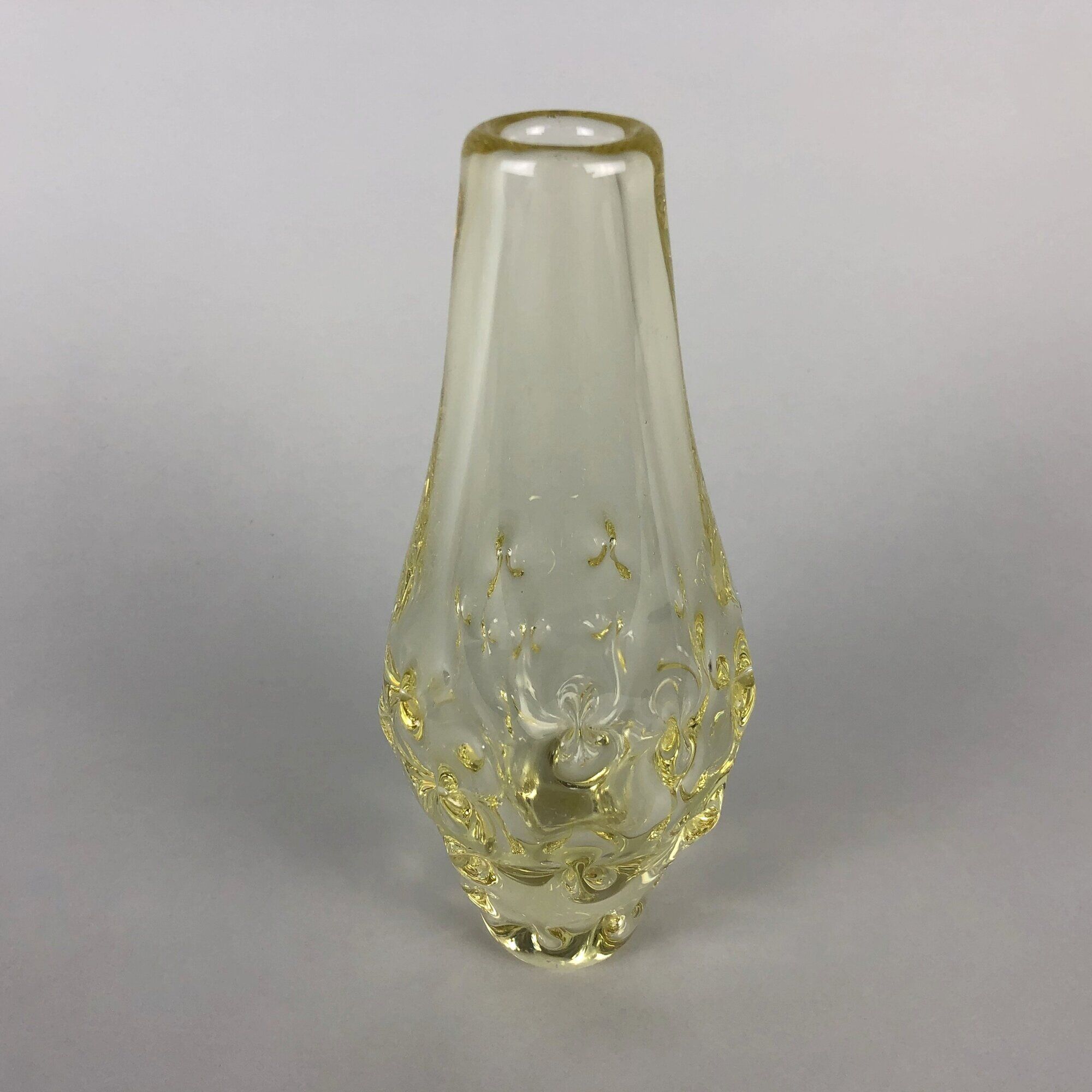 1960's citrine glass vase by miloslav klinger, zelezny brod glassworks