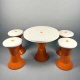 Space Age Stools and Table Set – Orange & White Plastic, Vintage Italian St