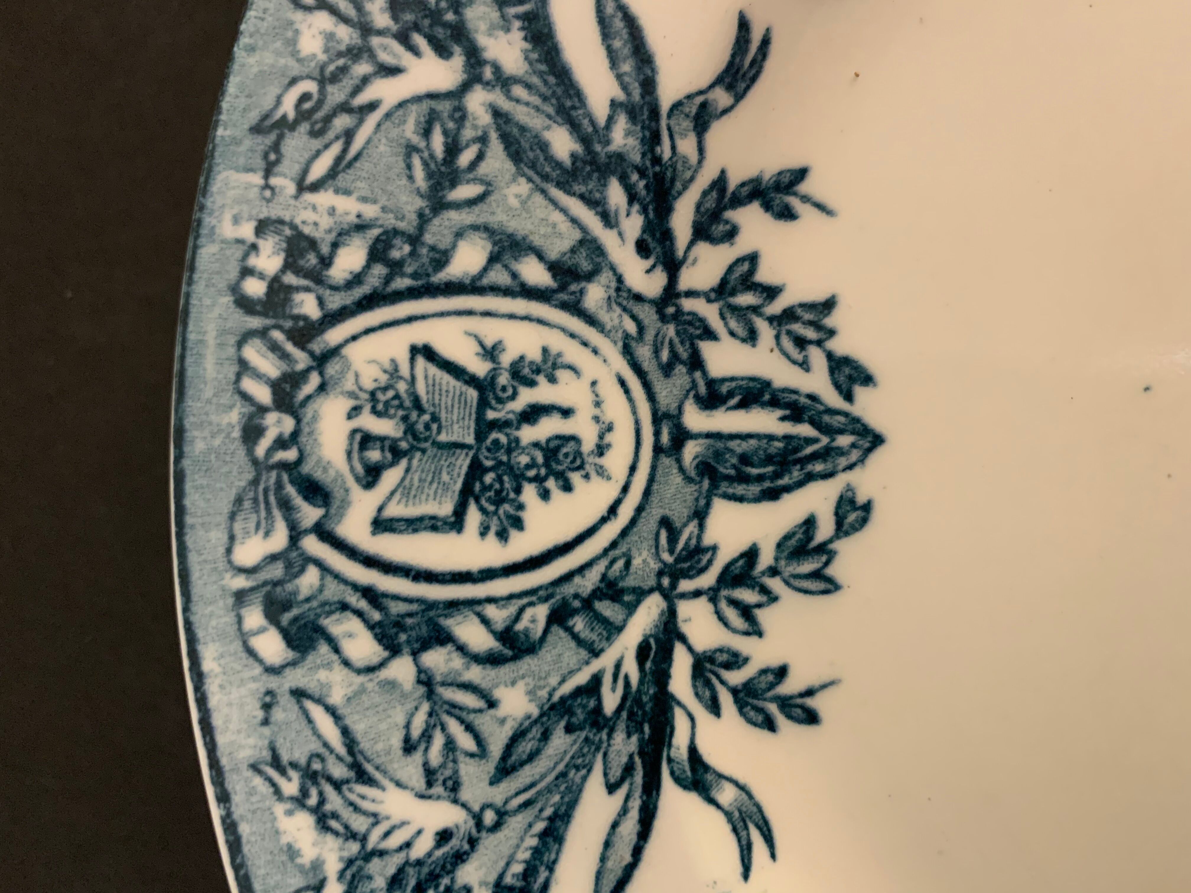 10 old blue flat plates Terre de Fer Léon Graves model Louis XVI, twentieth century