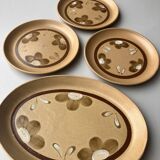 Flat plates and oval dish Sarreguemines 1970s Chamonix