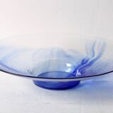 Vintage Blue Swirl Glass Fruit Bowl / Bormioli Rocco / Italy / 1990s