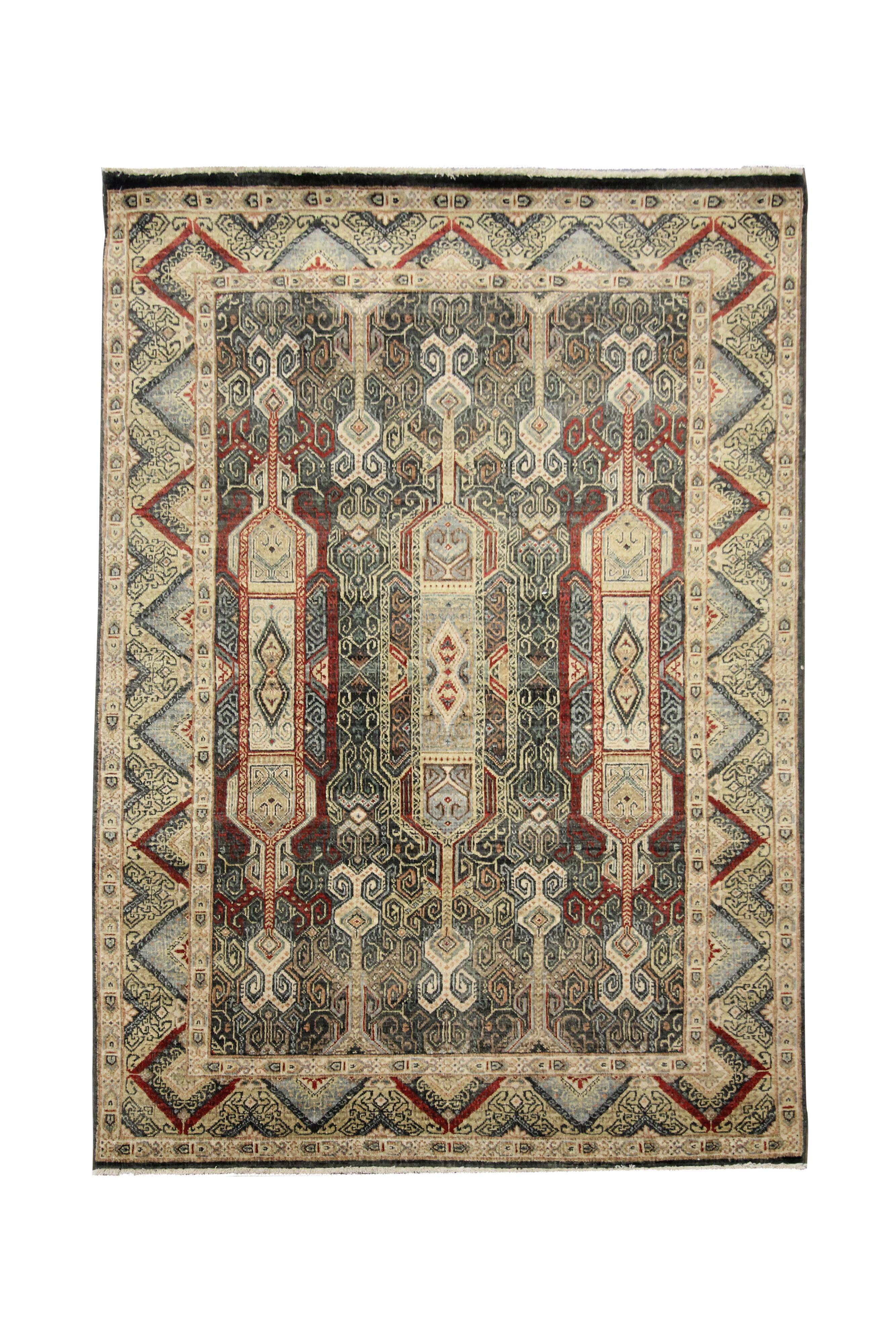 Handmade Traditional Indian Area Rug Fine Oriental Wool Carpet- 122x187cm