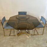 Ancienne table à manger design italien d'Alessandro Albrizzi années 70 lucite et laiton
