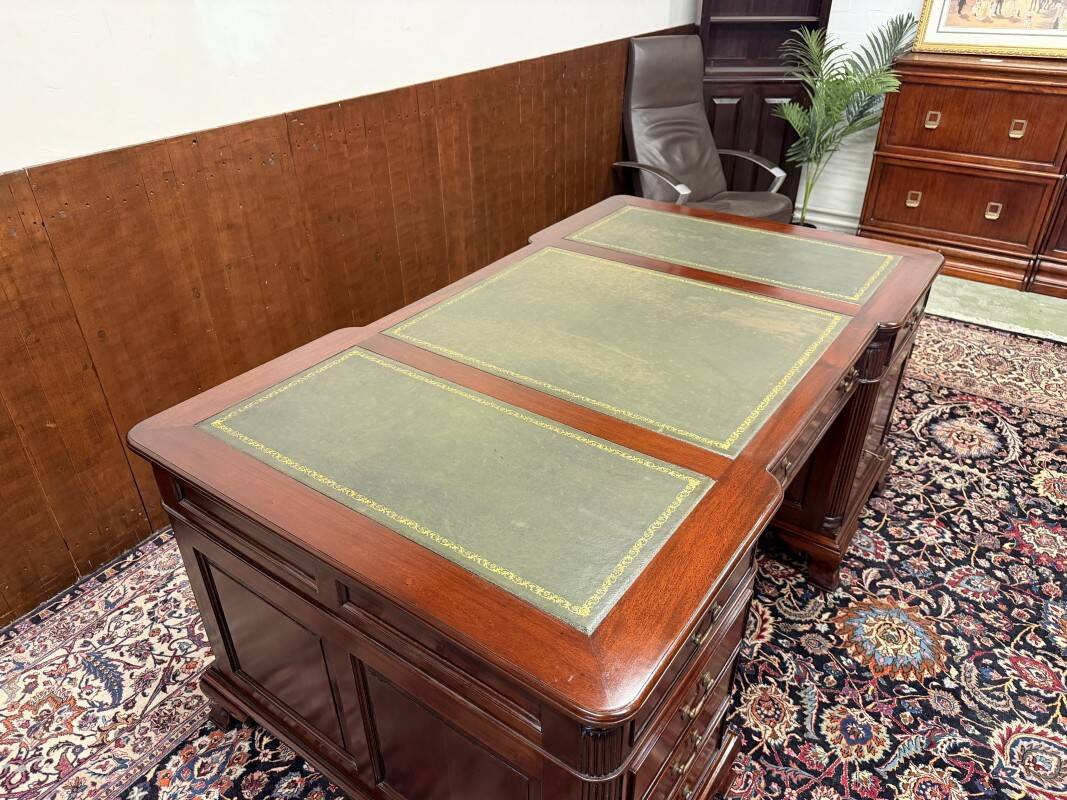 English Chesterfield desk with green leather