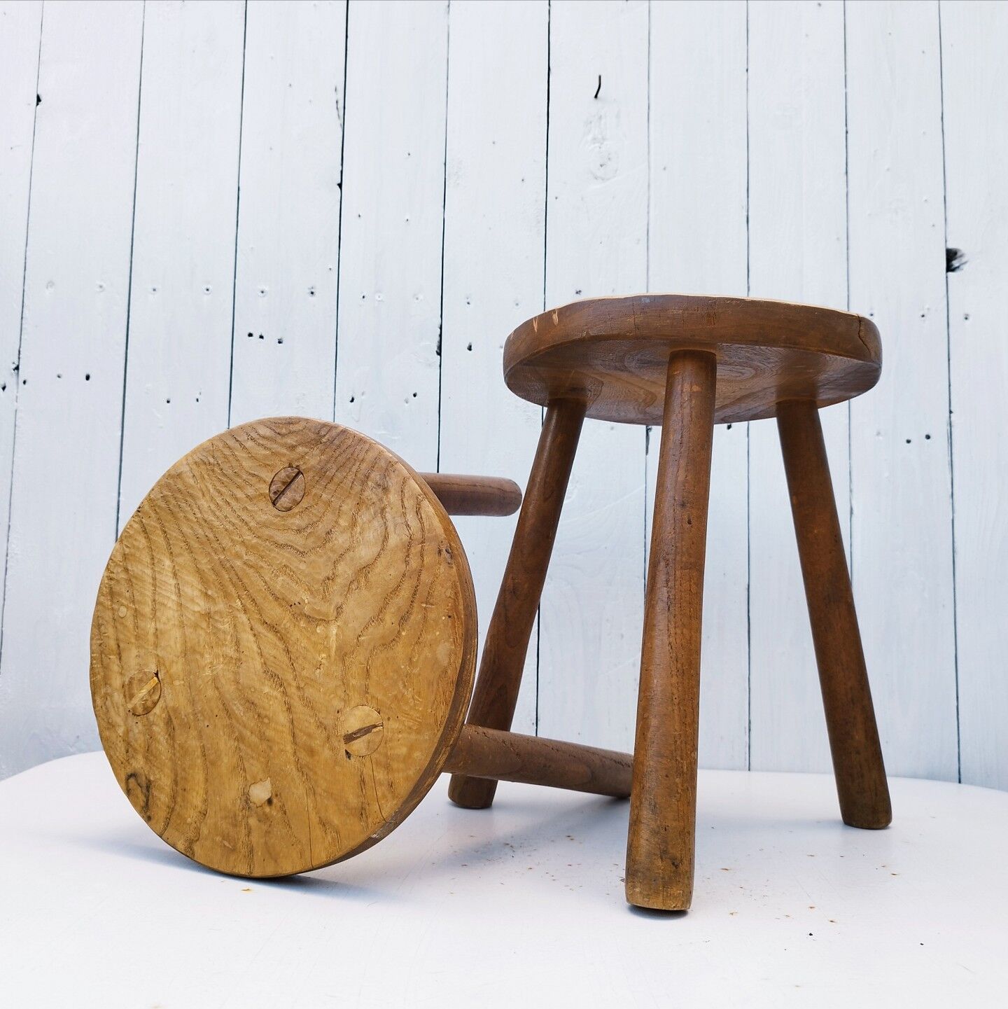 Vintage folk art tripod stools