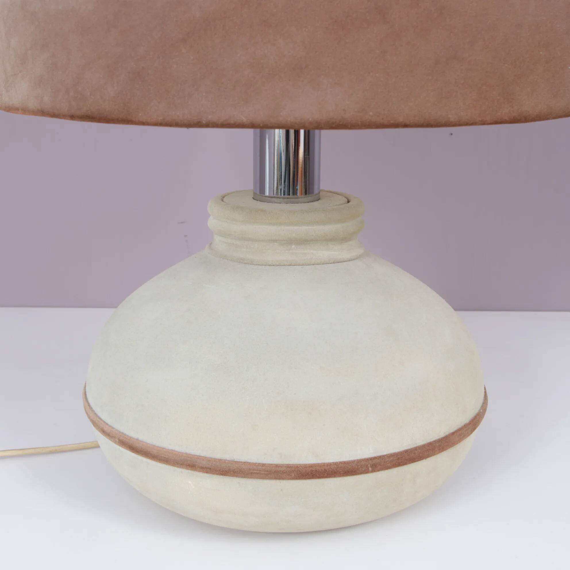 1970s suede upholstered table lamp / France