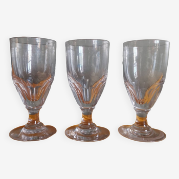 Absinthe/ Lemonade/ Wine - 3 Large old glasses, thick & heavy, cut facets - Circa 1900