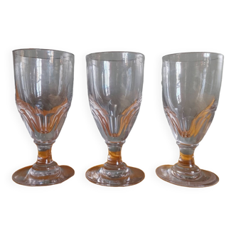 Absinthe/ Lemonade/ Wine - 3 Large old glasses, thick & heavy, cut facets - Circa 1900