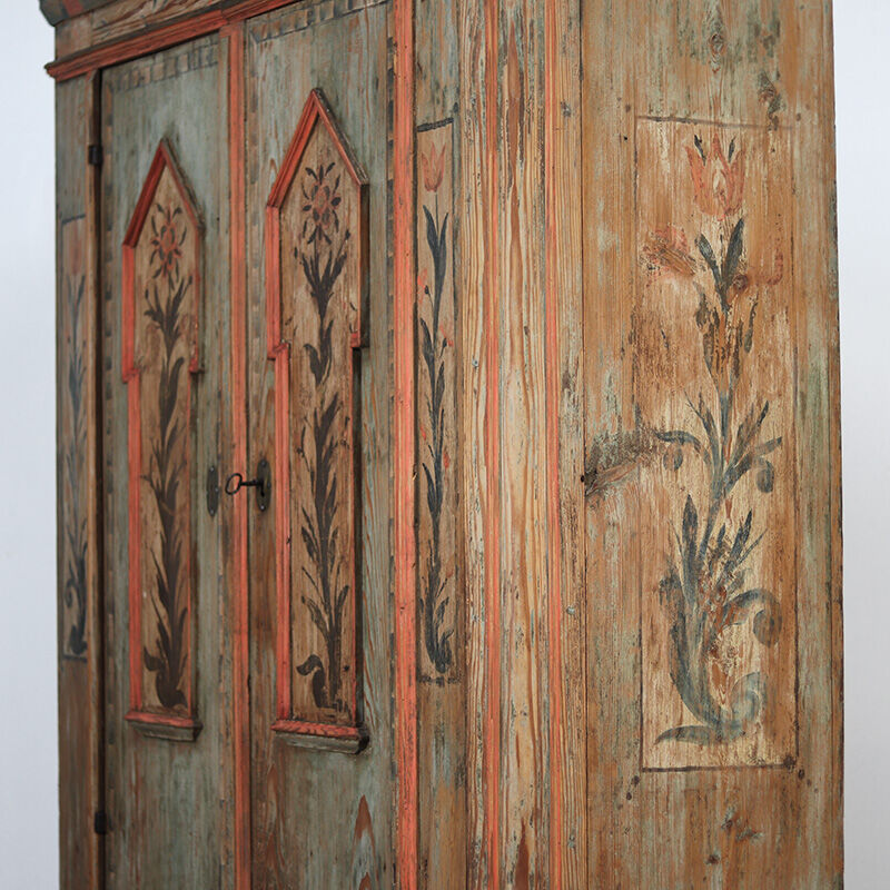 Rustic Farmhouse Painted Folk Art Bridal Cabinet dated 1806