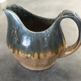 Vintage pitcher in glazed stoneware with bluish drip effect signed and numbered