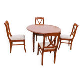 Cherry wood shutter table with two extensions + 4 chairs