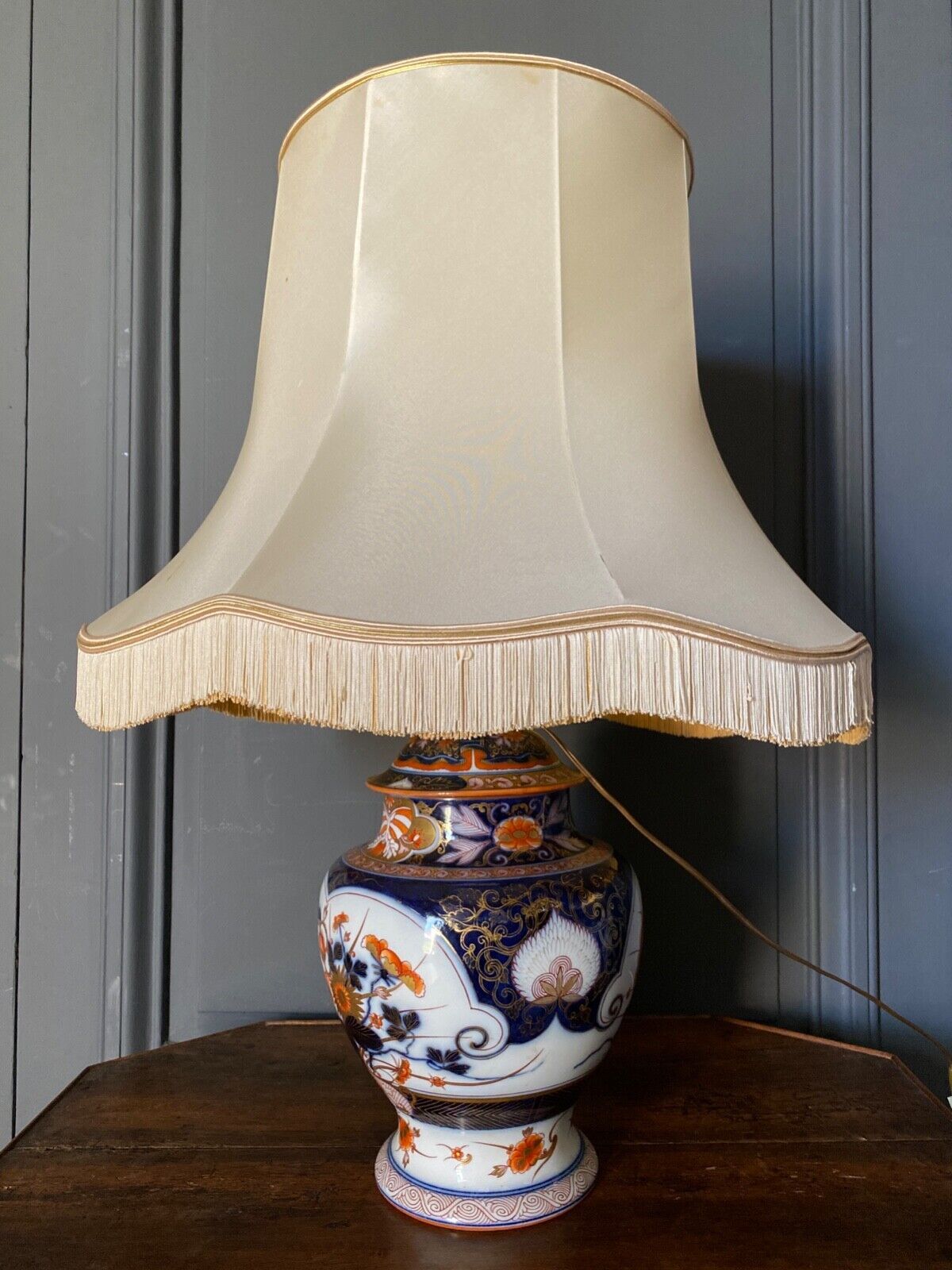 Porcelain lamp of bayeux floral decoration nineteenth with lampshade