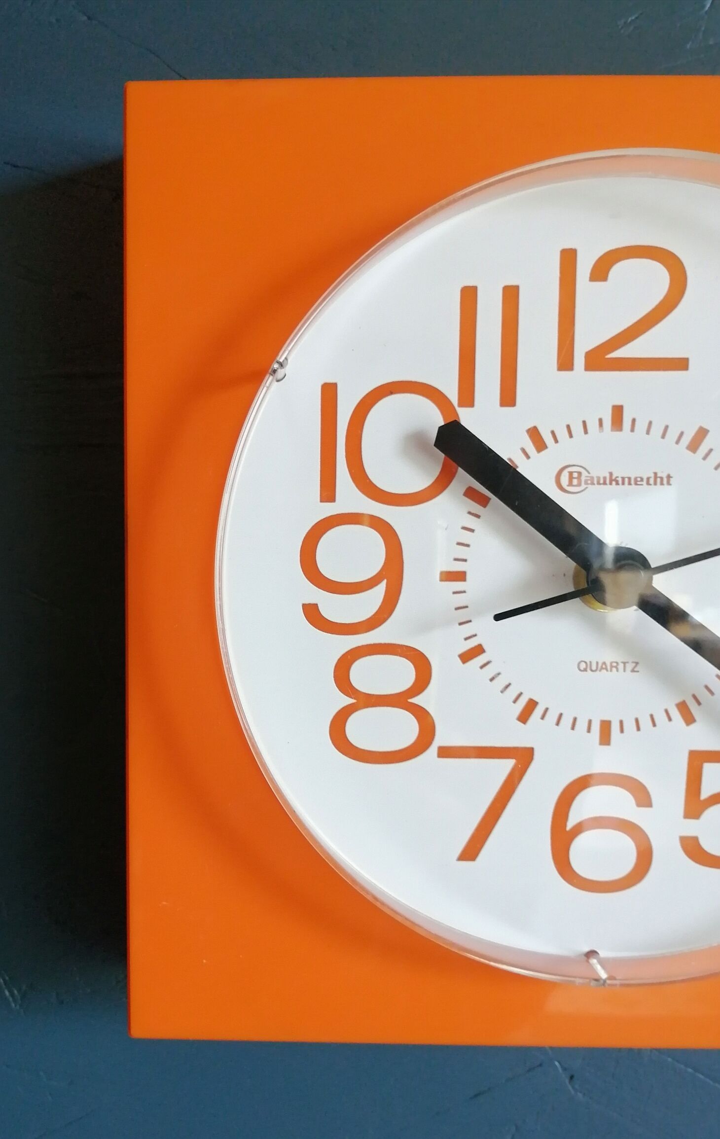 Vintage clock square silent wall clock "Bauknecht orange white"