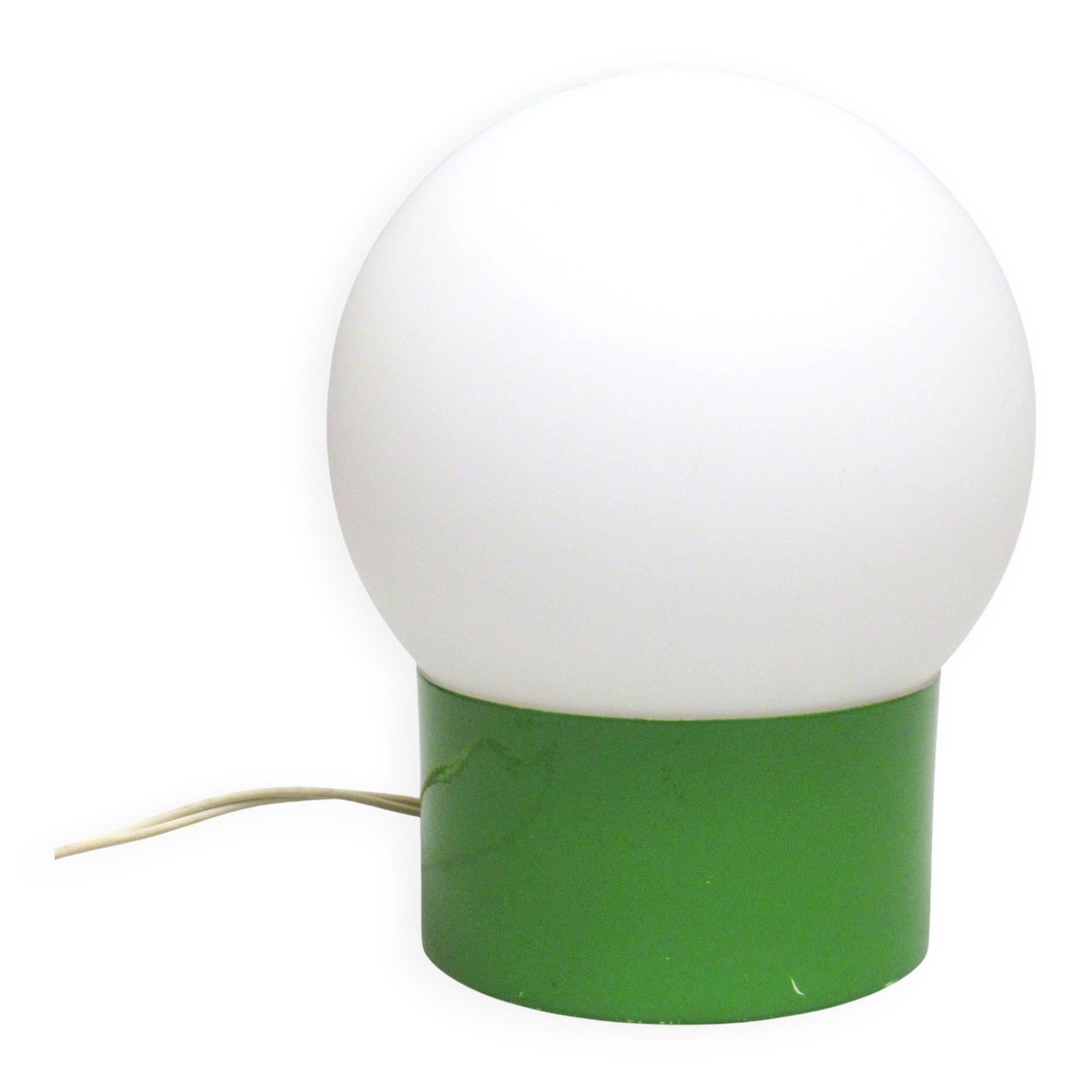 Lampe boule sur pied cylindrique vert années 70