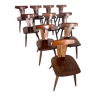 Lot 11 chaises bois  de bistrot / ferme style brutaliste vintage années 60