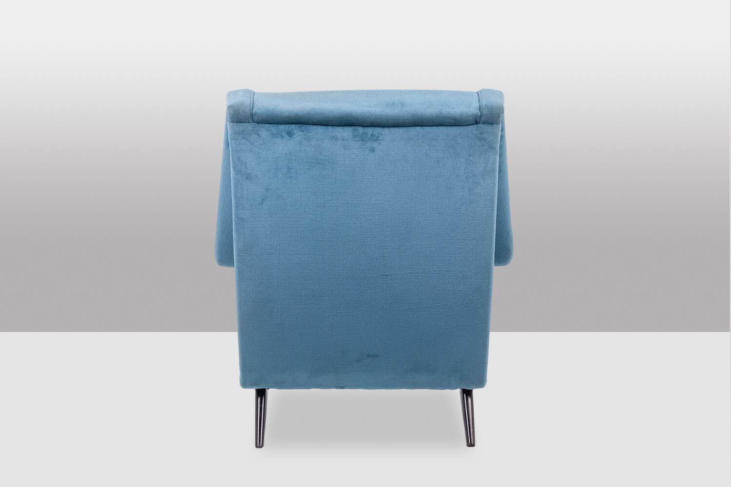 Blue velvet armchair, beech base. 1950s.