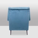 Blue velvet armchair, beech base. 1950s.