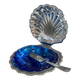 Vintage shell butter dish in stainless steel and blue glass