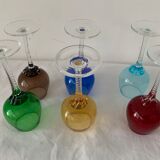 Set of 6 murano 1970 colored digestive glasses