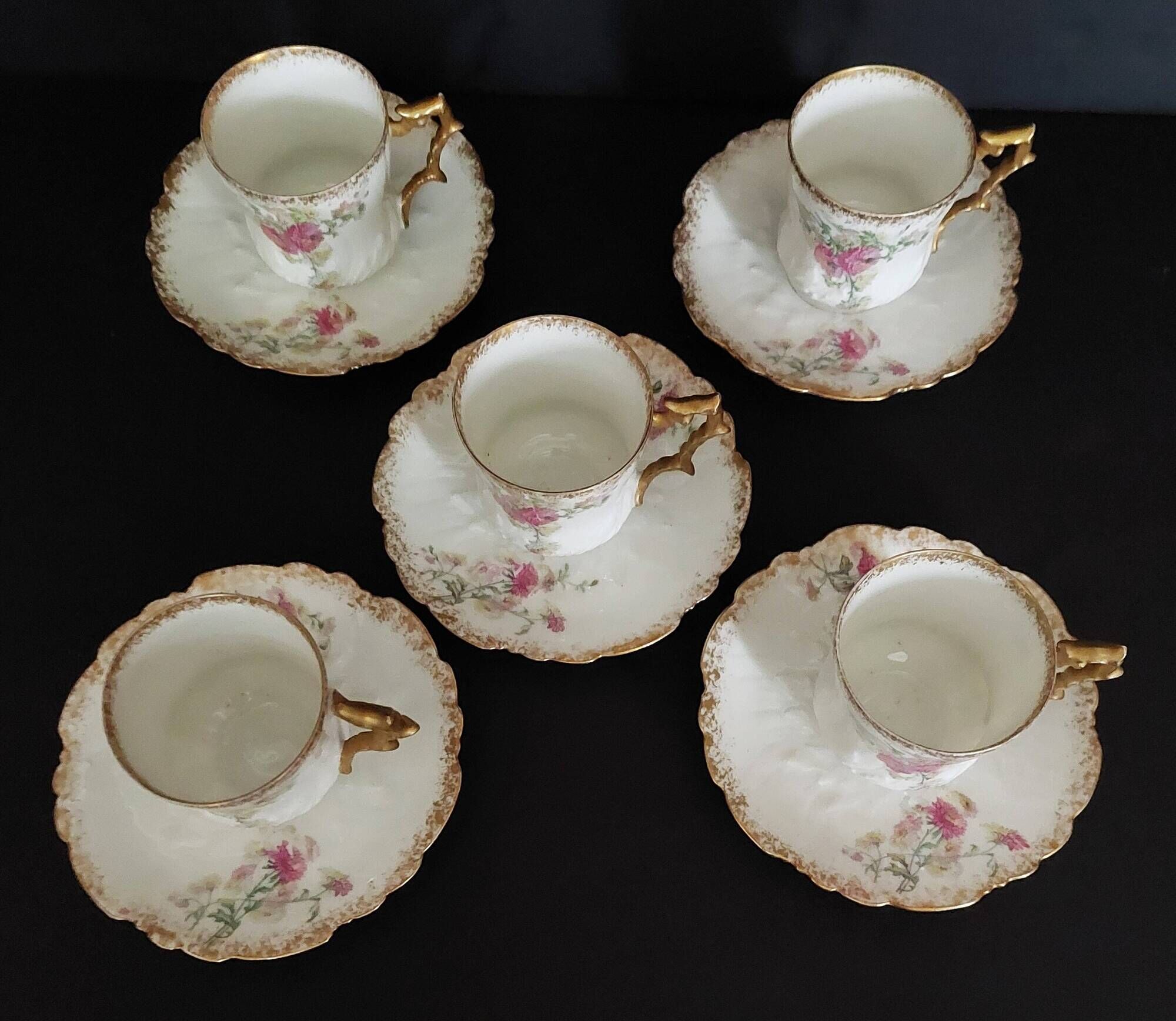Series of five E. Bourgeois Paris porcelain coffee cups large deposit 1900