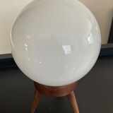 Scandinavian lamp tripod foot in teak and opaline globe 60s