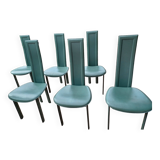 Set of 6 Elena B green leather chairs