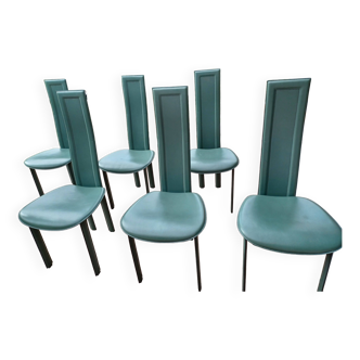 Set of 6 Elena B green leather chairs