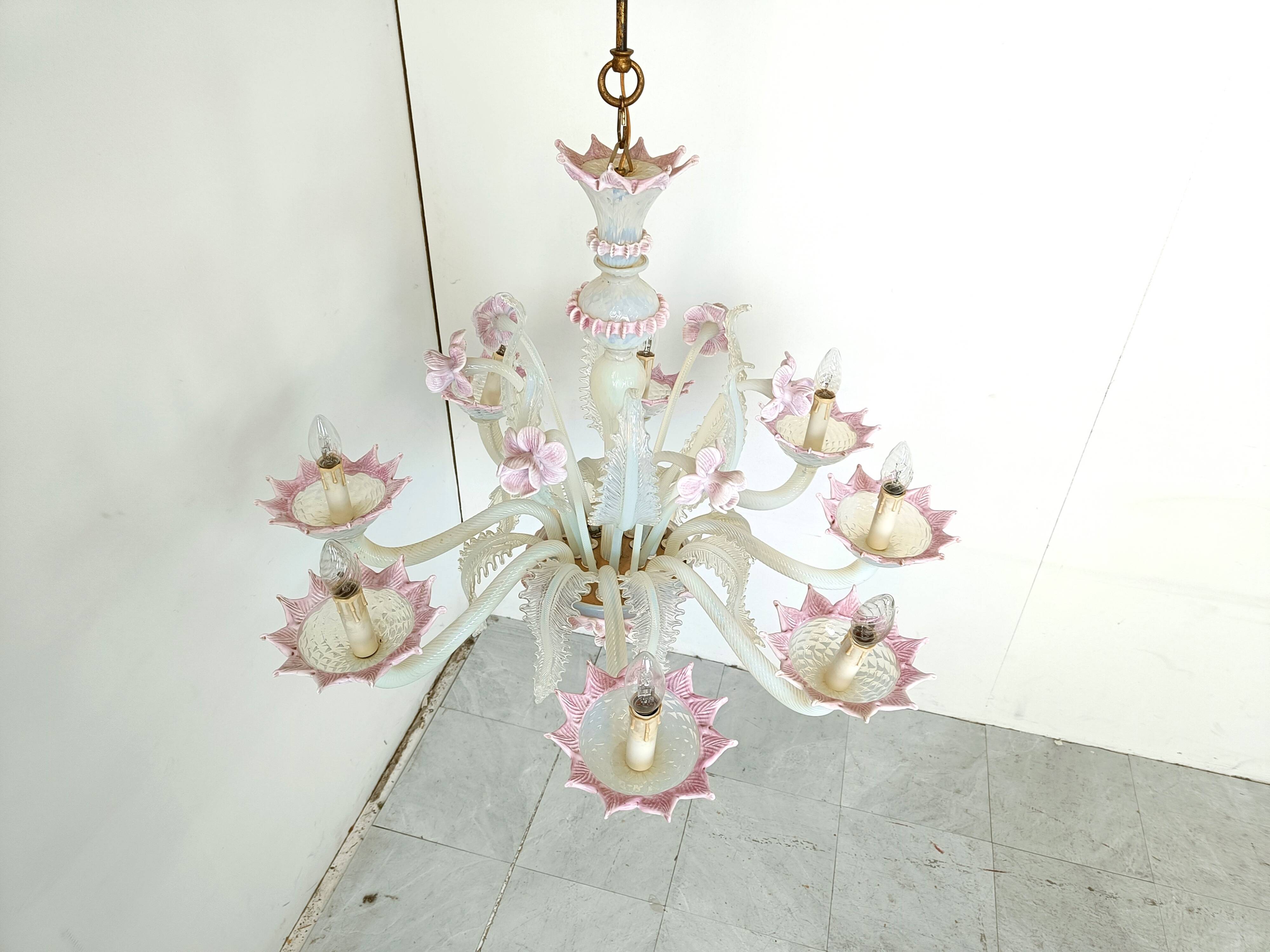 Vintage murano glass flower chandelier, 1950s