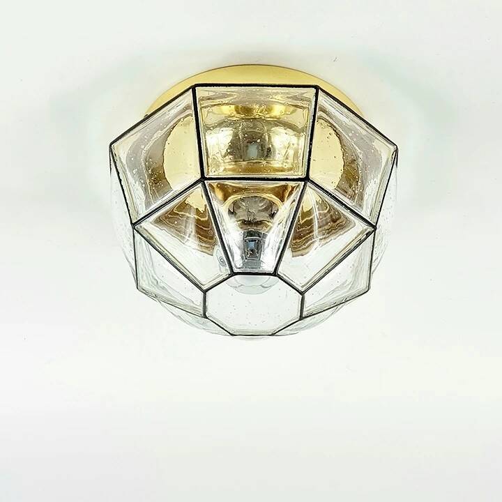 Mid-Century Glass & Brass Ceiling Light or Wall Lamp - Limburg, 1960s/1970s