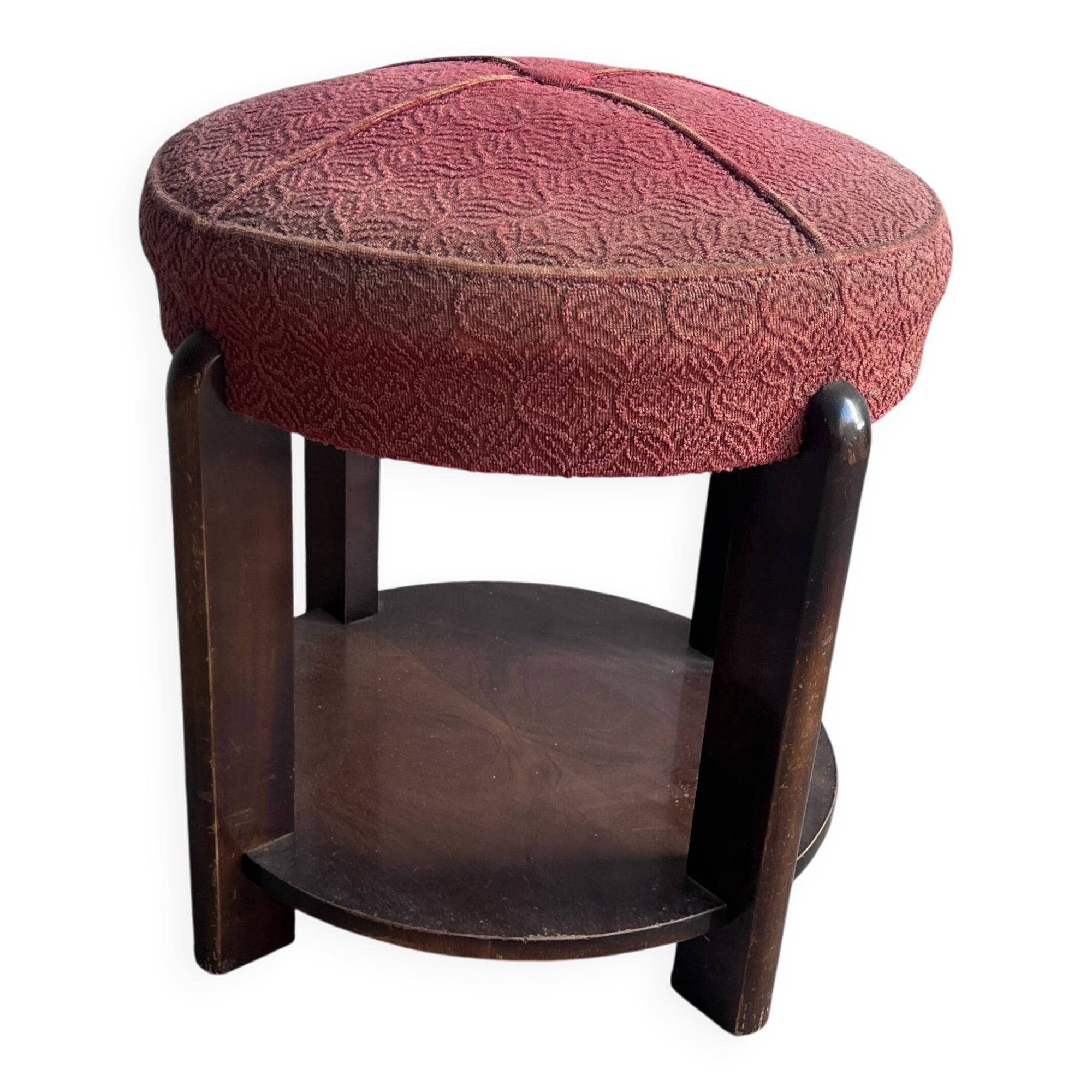 Art Deco stool upholstered with a lower shelf, France, circa 1930.
