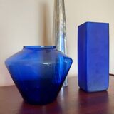 Vase verre bullé bleu de cobalt Art Déco