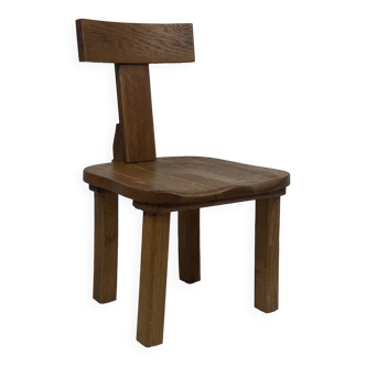 Brutalist oak low chair or children's chair, Dutch 1970s