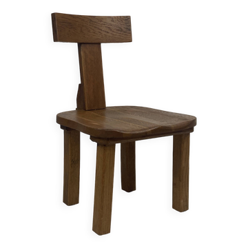 Brutalist oak low chair or children's chair, Dutch 1970s