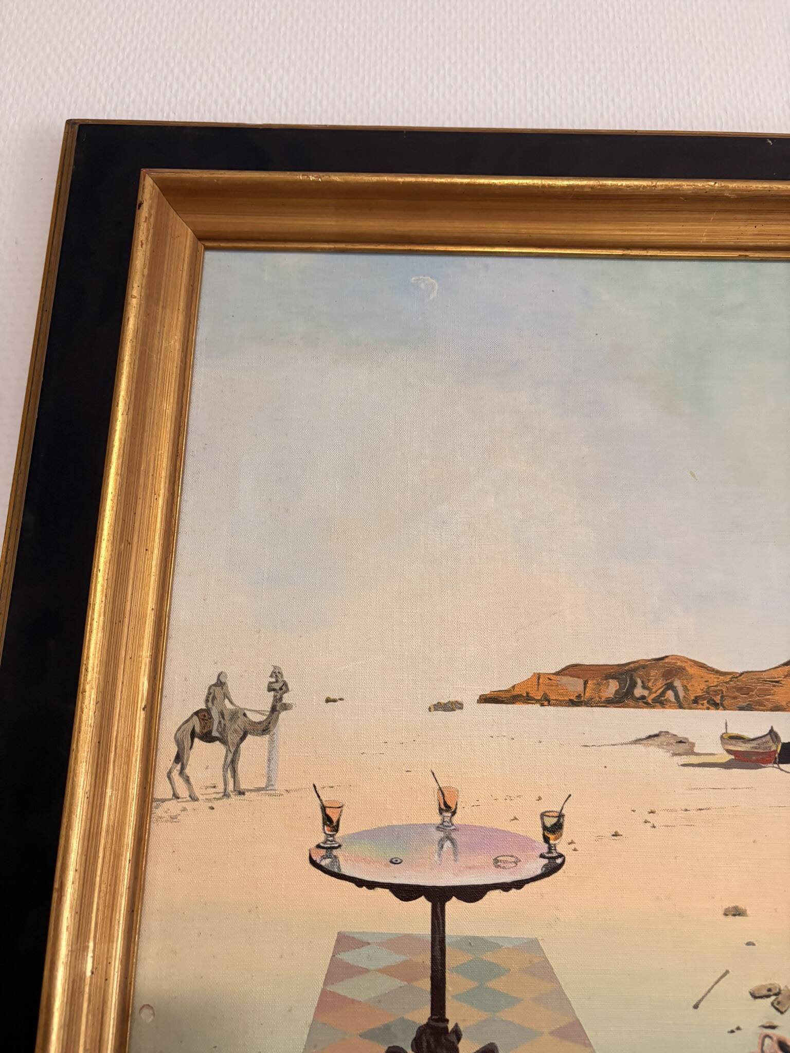 Oil Painting Canvas Solar Table After Salvador Dali Mid Century