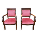 Paire de fauteuils Empire, Consulat, noyer et velours, XIXème s.