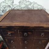 Multi-drawer cabinet with antique patina