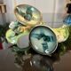 Paire de bougeoirs vintage - faïence céramique verte et bleue - bougies décoration