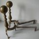 Old pair of articulated andirons in brass and metal 48 cm fireplace accessory