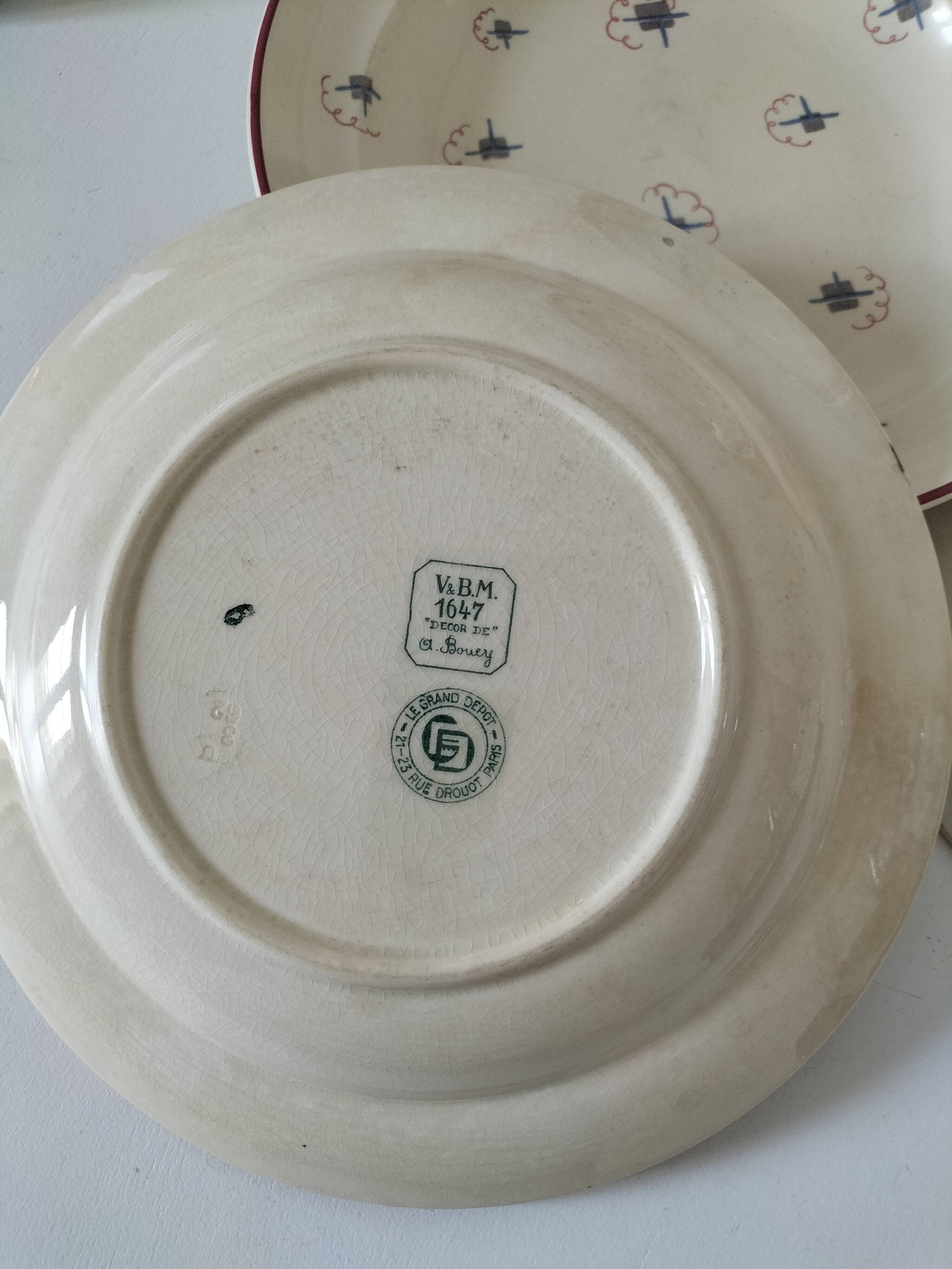 4 antique deep plates Céranord St Amand and Grand Dépôt E. Bourgeois