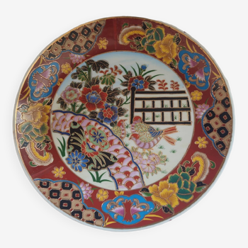 Decorative plate with Asian inspiration, floral decoration, in cloisonné enamels