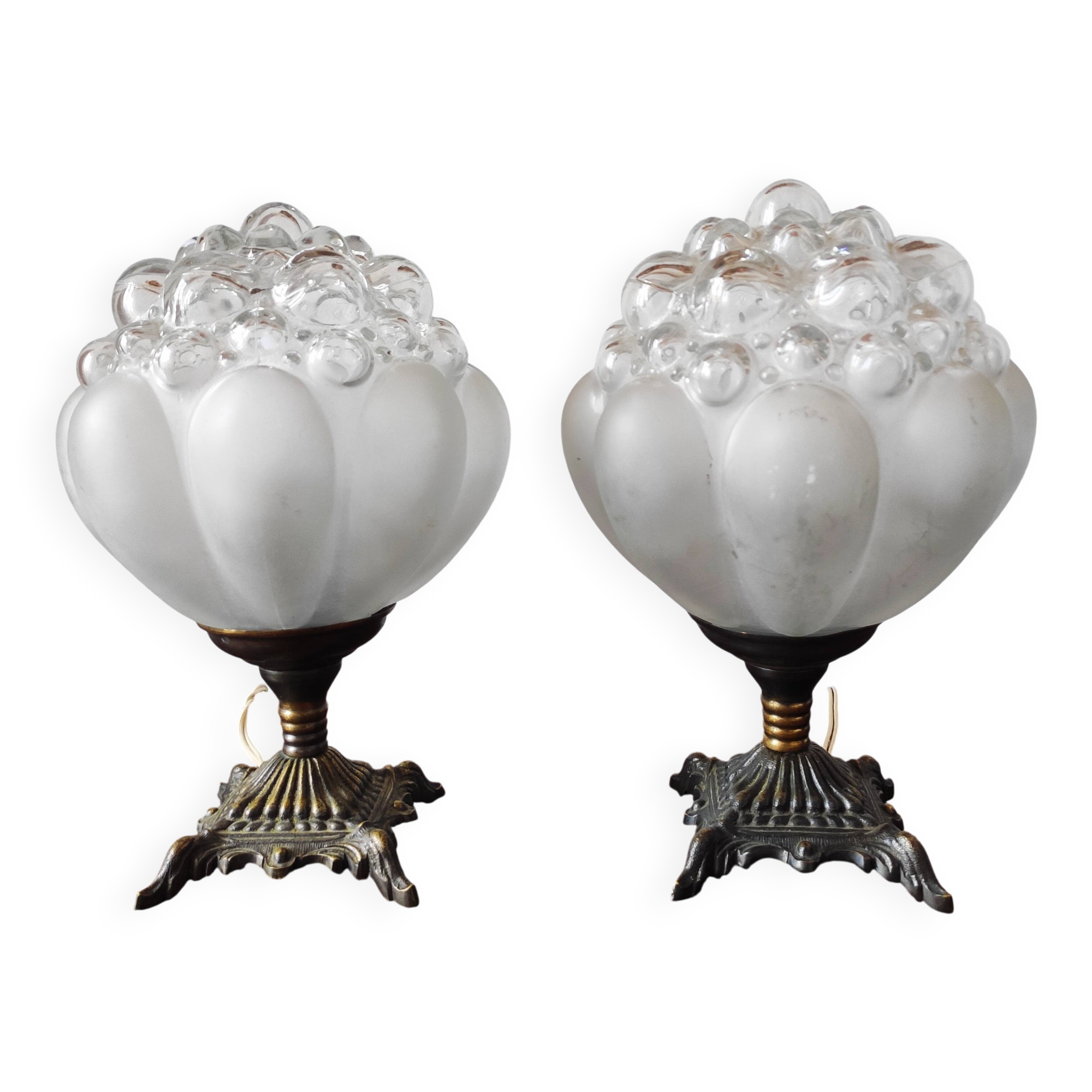Pair of antique bubble globe lamps