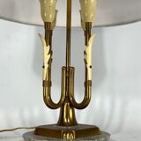 Lampe de table italienne en laiton et marbre du milieu du siècle des années 50