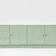 Buffet vintage des années 1970, vert pastel, relief, finition brillante, chrome