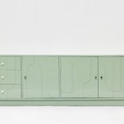 1970s Vintage Sideboard, Pastel Green, Relief, High-Gloss Finish, Chrome